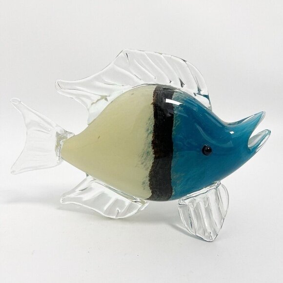 Art Blown Glass Fish Sculpture Statue Large Multi Color Heavy Unmarked - Picture 1 of 10